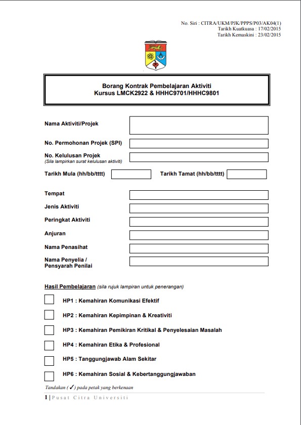 Learning Contract Form LMCK2922